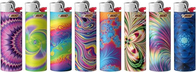 BIC Maxi Pocket Lighters, Safe and Reliable Cool Lighters, Psychedelic Patterns Collection, 8-Pack