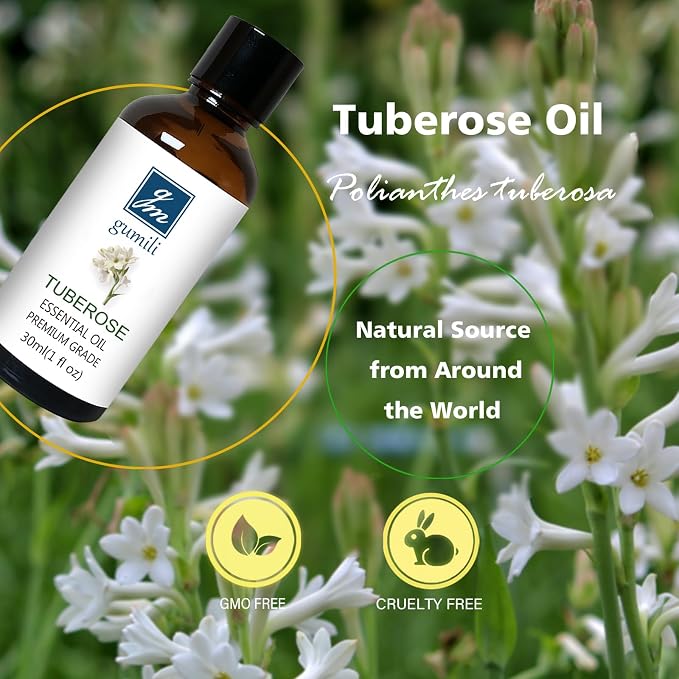 GM Gumili Tuberose Essential Oil, Home Fragrance Oil, Candle Scents Soy Wax Candle Making, Freshie Scents Oils for Soap, Dryer Balls, Diffusers, Laundry, Slime -1 oz /30ml
