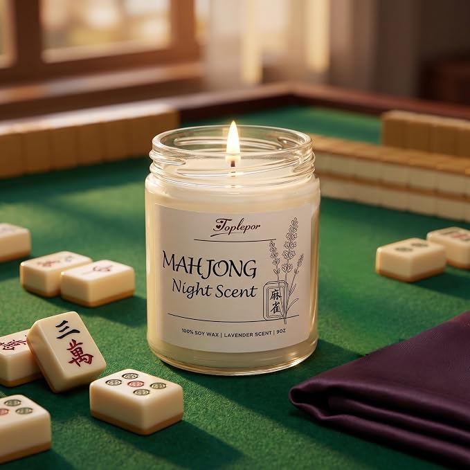 Mahjong Night Scent Candle - Unique Game Night Gift Idea, Soy Wax Aromatherapy Candle for Mahjong Night, Friends Game Party, Mahjong Lovers Gifts for Women Men | Lavender Scents, 9oz