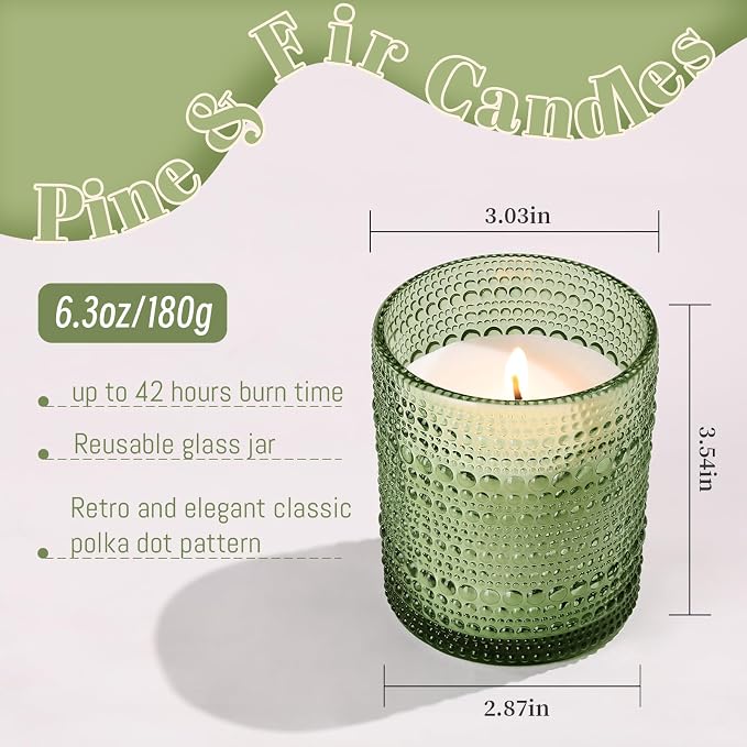 DARJEN Pine& Fir Candles for Home- 6.3oz 42H Natural Soy Wax Aromatherapy Jar Candle with Strong Scent, Decorative Aesthetic Candles for Odor Elimination, Living Room, Kitchen, Luxury Gift