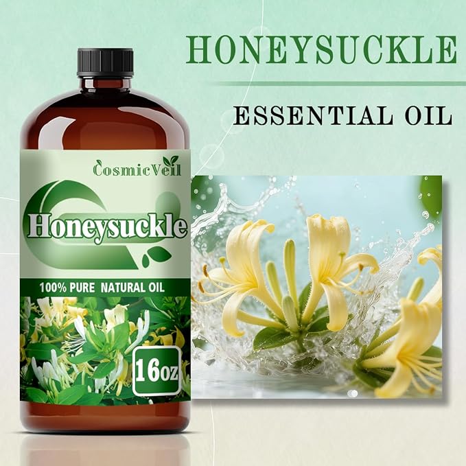Honeysuckle Essential Oil Honeysuckle Oil for Aroma Diffuser,Humidifier,Home Fragrance,Cleaning,Body Care,Massage,Yoga,DIY Candle,DIY Soap CosmicVeil（Honeysuckle，16 Fl Oz (Pack of 1)）