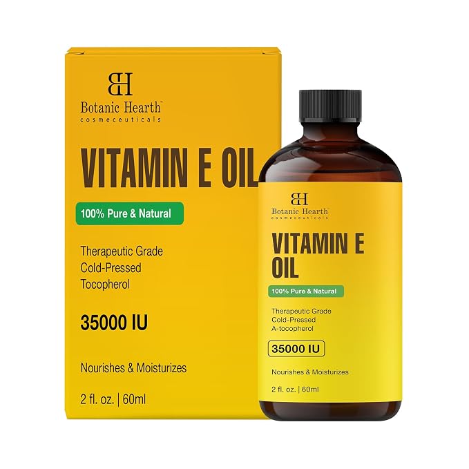 Botanic Hearth Vitamin E Oil 2 Fl Oz |100% Pure and Natural- Cold Pressed & Hexane Free Natural Hair Growth Oil for Eyelashes, Eyebrows, Skin, Body, Face, Nails & Scalp