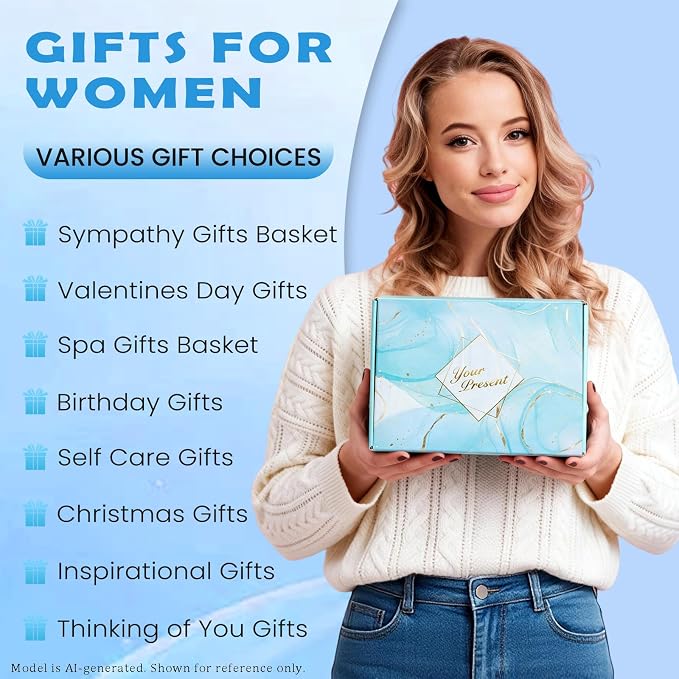 Self Care Gift Set for Women, Blue Cozy Box | Plush satin feel, relaxing rest, easy beauty prep, warm lounging, spa nights, travel, birthdays, for mom, wife, girlfriend