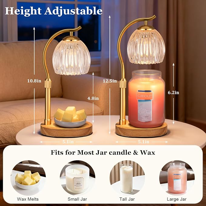 Candle Warmer Lamp with Timer & Dimmer, Adjustable Height Flower Wax Melt Warmer, Cozy Home Decor, House Warming Gifts,Vintage Birthday Gift for Women Mom Her