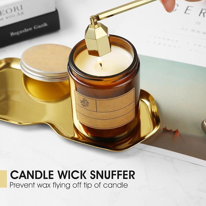 PATOISE 3-in-1 Candle Snuffer Set, Candle Wick Trimmer, Candle Accessory, Wick Spoon, Stainless Steel for Candle Lovers(Gold)