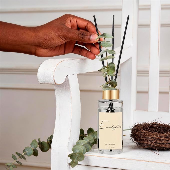 Reed Diffuser Set of 3, Eucalyptus, Linen & Ocean Scented Oil Diffusers with 15 Reeds, Long-Lasting Home Fragrance for Bedroom & Bathroom Decor, 1.7 fl oz Each, Total 5.1 oz