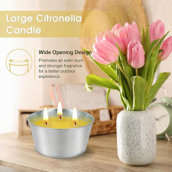 Large Citronella Candles Outdoor - Lemongrass Scented Candle Set 2 Pack Natural Wax Bucket Citronella Candles up to 180 Hours for Garden Patio Yard Home Balcony Camping Backyard