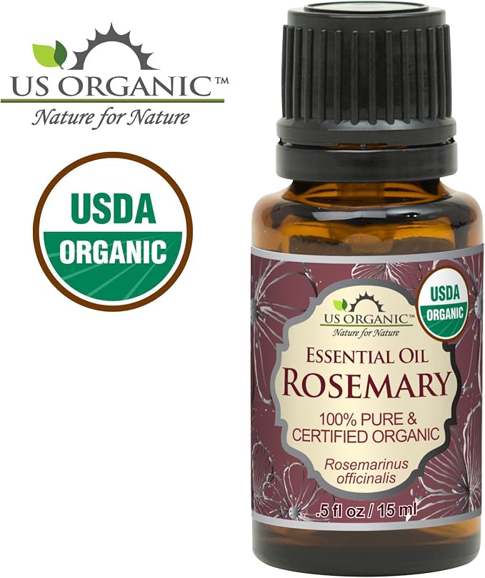 US Organic 100% Pure Rosemary Essential Oil, USDA Certified Organic 100% Pure, Steam Distilled, for Hair Growth, Scalp, Face, Skin, and Aromatherapy (Size Variations Available) (15 ml)