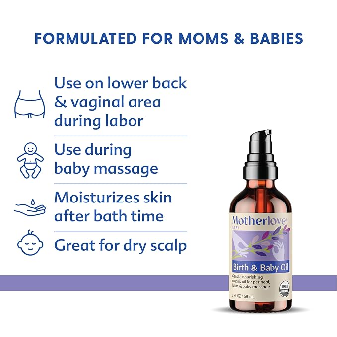 Motherlove Birth & Baby Oil (2 oz) Gentle Lavender-Infused Oil for Perineal, Labor & Baby Massage—USDA Organic, Vegan, & Cruelty Free