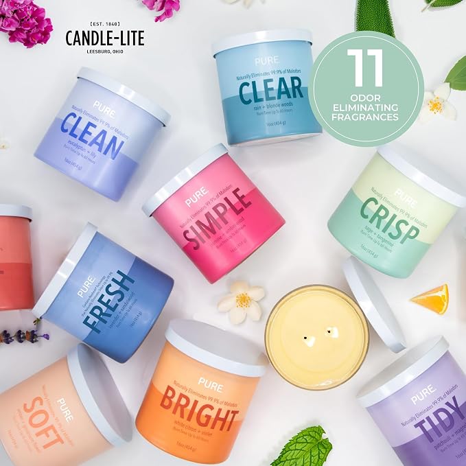 Candle-Lite Pure Sage & Tangerine Odor Eliminating Scented Candles, Neofresh Technology Eliminates 99.9% of Odors, 16 oz 2-Wick Jar, Proudly Poured in The USA, Up to 60 Hours Burn Time