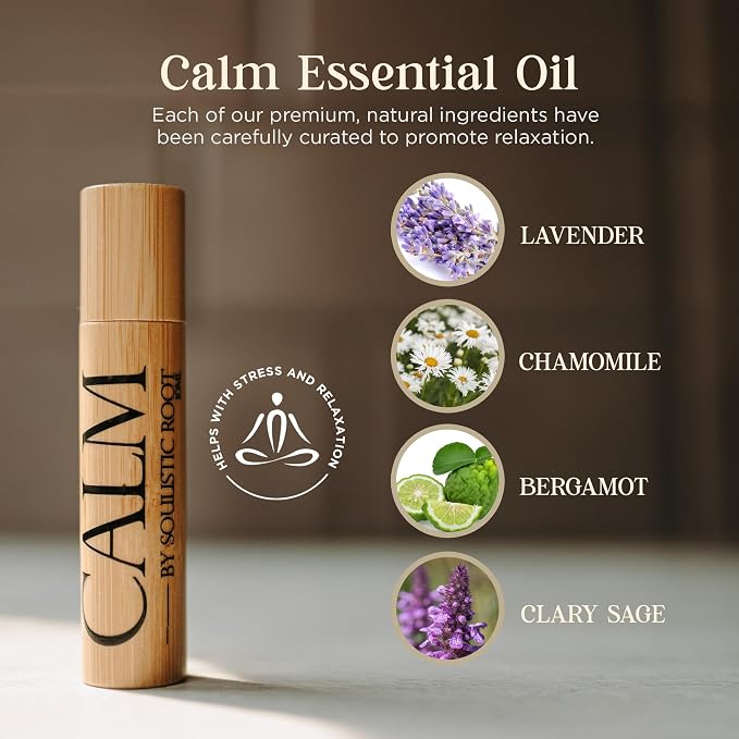 Soulistic Root Calm Essential Oil – Chamomile & Clary Sage + Breathe Eucalyptus & Peppermint Roller – Aromatherapy Blends Ideal for Relaxation, Head Massage & Clarity – Gift Set for Women – 10ml Each