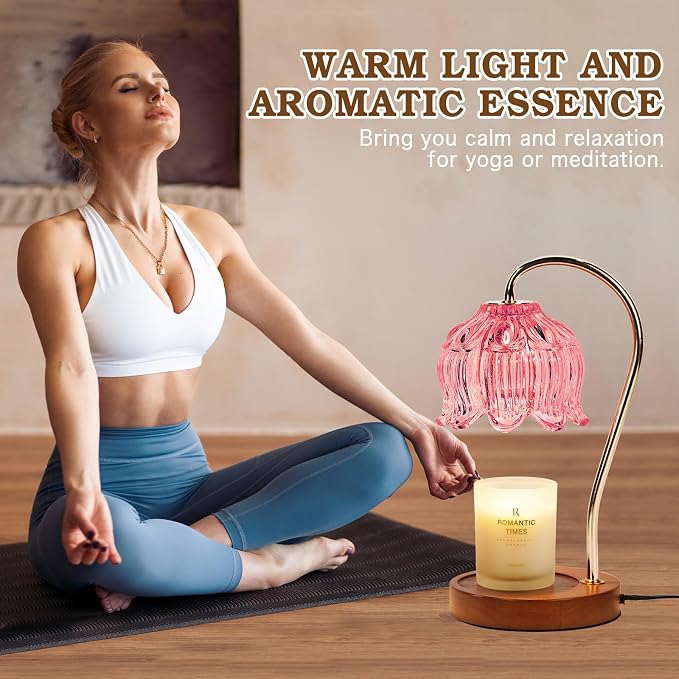 Funistree Flower Candle Warmer Lamp with Timer, Dimmable Candle Lamp Warmer, Christmas Birthday Gifts for Women Mom Her, Housewarming Home Decor, Lotus Wax Warmer for Yankee - Pink Lily 10 Inch