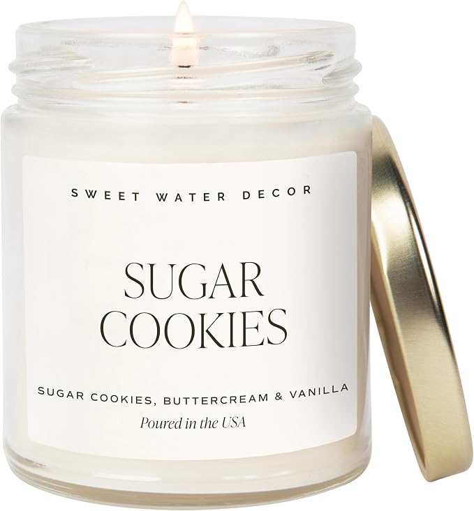 Sweet Water Decor Sugar Cookies Candle - Sugar Cookies, Vanilla, and Buttercream Scented Soy Christmas Candles and Decor for Home - 9oz. Clear Jar Soy Candle, Made in The USA