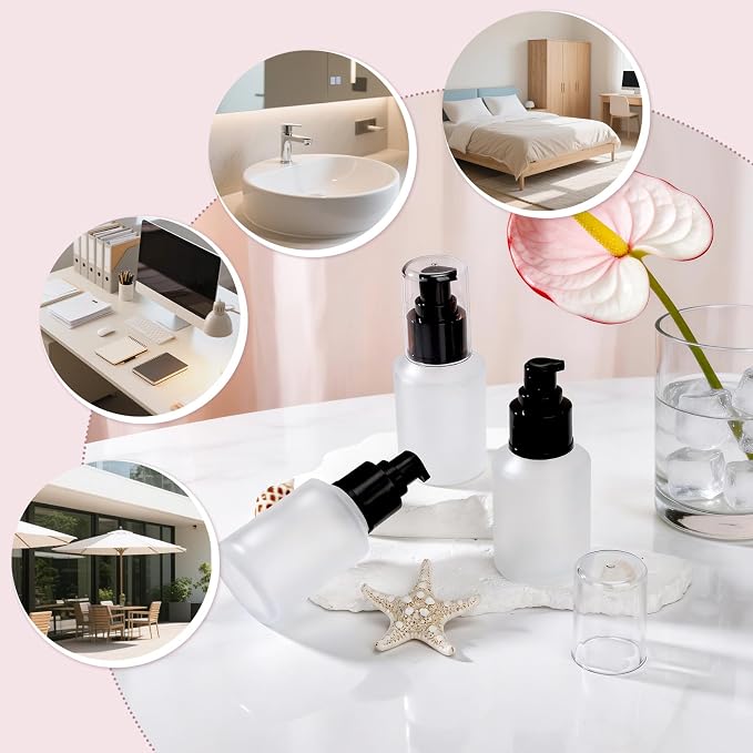 Segbeauty 2oz Frosted Glass Lotion Bottle for Travel, 3pcs Matte Translucent Refillable Pump Bottle for Hair Oil, 60ml Travel Size Container for Liquids, Empty Cream Dispenser, Skincare Refill Bottle