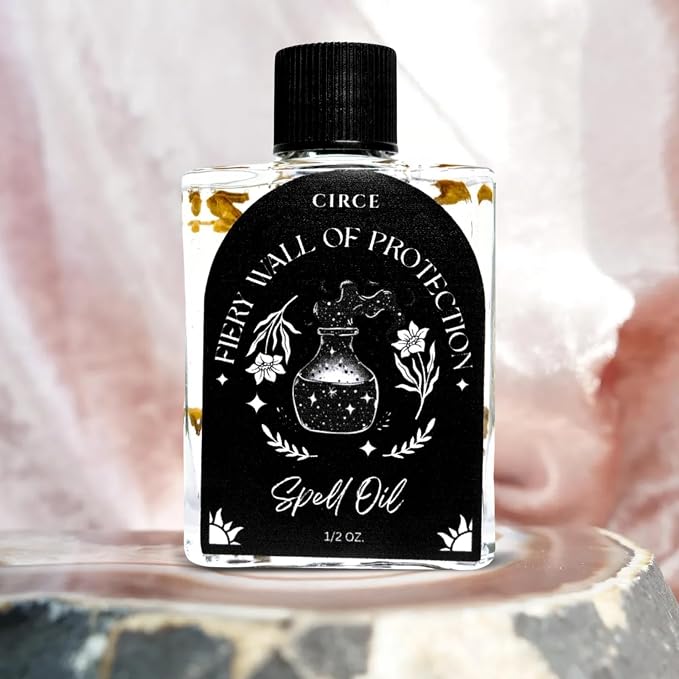 CIRCE Fiery Wall of Protection Spell Oil - for Security, Grounding & Boundaries- Add to Bath, Use in Rituals, Wear as Fragrance to Align w/Desires- Coconut Oil, Angelica Root & Black Pepper- 1/2oz
