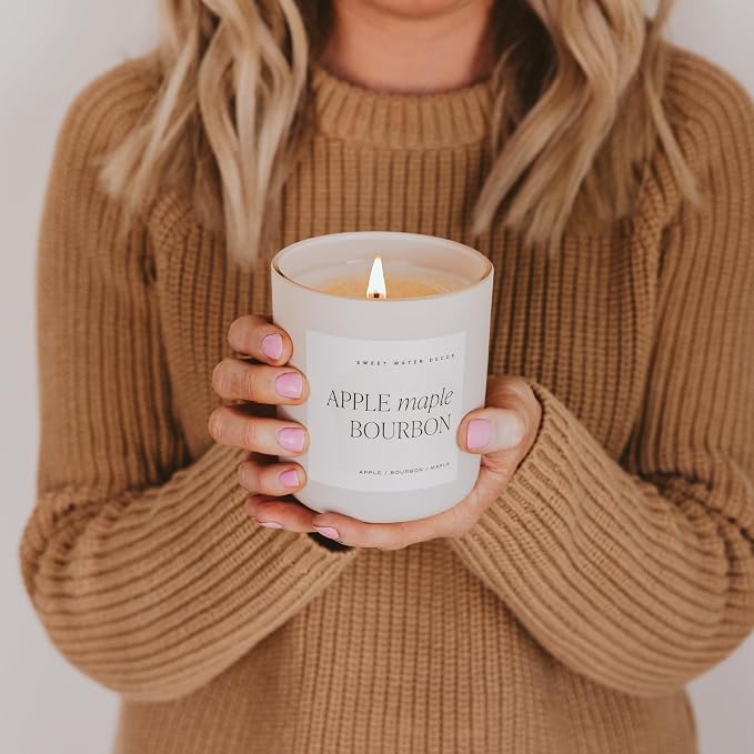 Sweet Water Decor Autumn Candle for Home, Scented - Apple Maple & Bourbon - Long Lasting 70 Hours Burn Time Candle Soy Wax - Decorative Candles Scented for Fall - Designed in USA 15oz