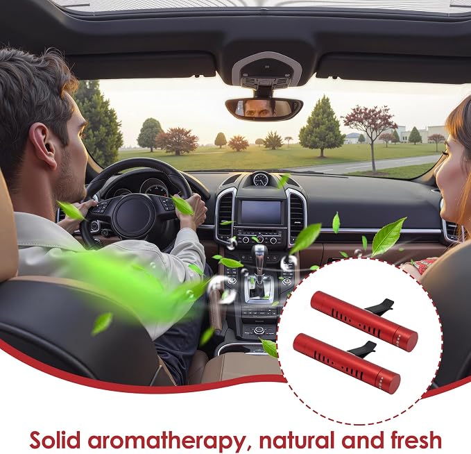 2 Pack Car Essential Oil Diffuser Vent Clip, Aluminum Essential Oil Car Diffuser Vent Clip Kit with 12 Pcs Odorless Sticks, Vent Clip for Cars, Office, Kitchen (Red, 2 Pcs)