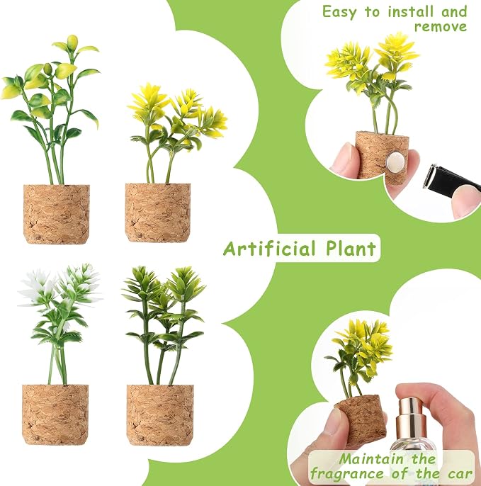 4 Piece Cute Succulents Car Air Freshener Vent Clip Car Plant Vent Decor Essential Oil Diffuser Artificial Plant Accessory