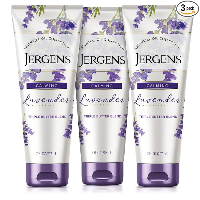 Jergens Lavender Body Butter Hand and Body Lotion, Moisturizer for Women, with Essential Oils for Indulgent Moisturization, 7 Oz, Pack of 3
