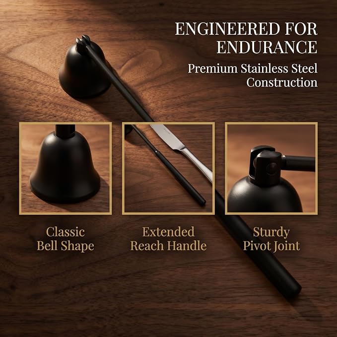 MAGICLULU Black Candle Snuffer with Handle, Stainless Steel Wick Extinguisher for Scented Candles, Black Flame Put Out Tool for Christmas Holiday Party Home Decor, 6.6 Inch Straight Tube Design