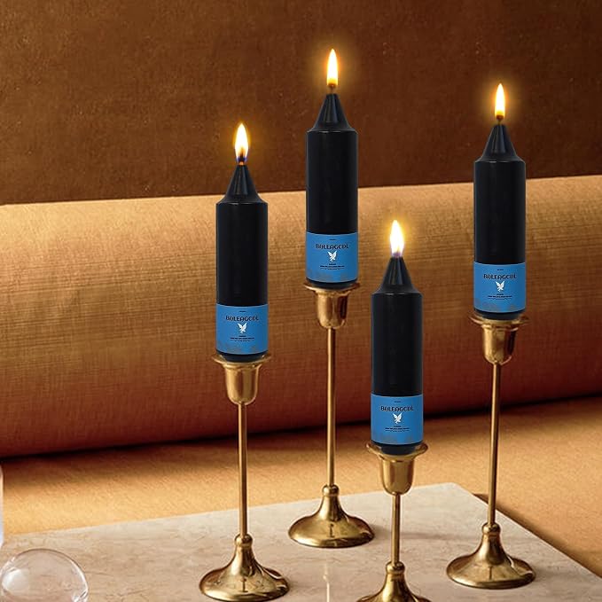 Smokeless Candlesticks Short Taper Candle,Unscented 5 Inches Black Candle Sticks Dripless Tapered Candles for Home Décor Festive (4pcs-Black)