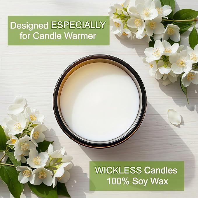 VOHO Jasmine Wickless Candles Ideal for Candle Lamp Warmer, 9oz Soy Candles with Stirring Spoon & Lid, Wickless Scented Candles for Candle Warmer Lamp, Jasmine Candle Gifts for Women Birthday Wedding
