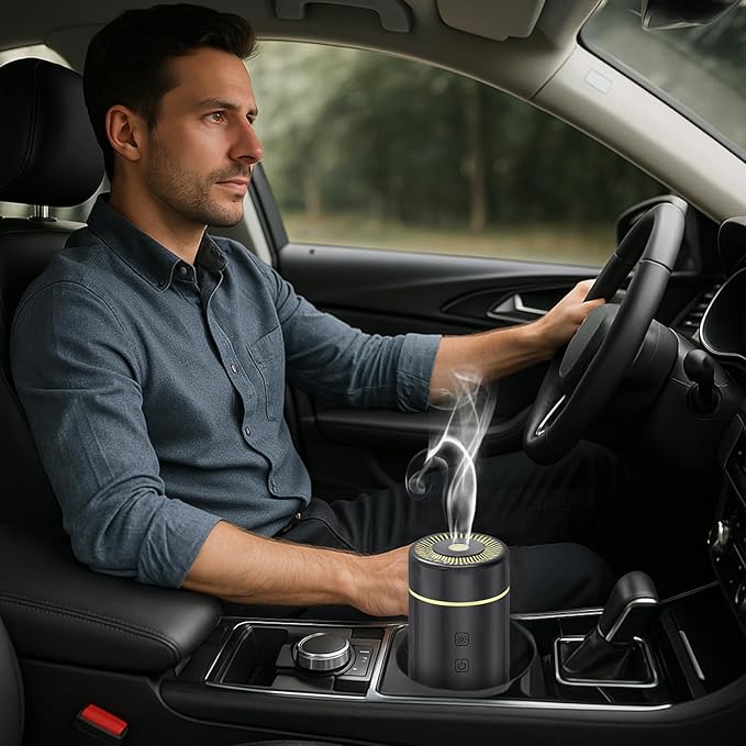 SEEDSEEL 100ML Car Diffuser, USB Rechargeable Battery Operated, Powered Cordless Essential Oil Humidifier, 7 LED Color Lights 2 Timer Modes for Car Outdoor Home (Black)