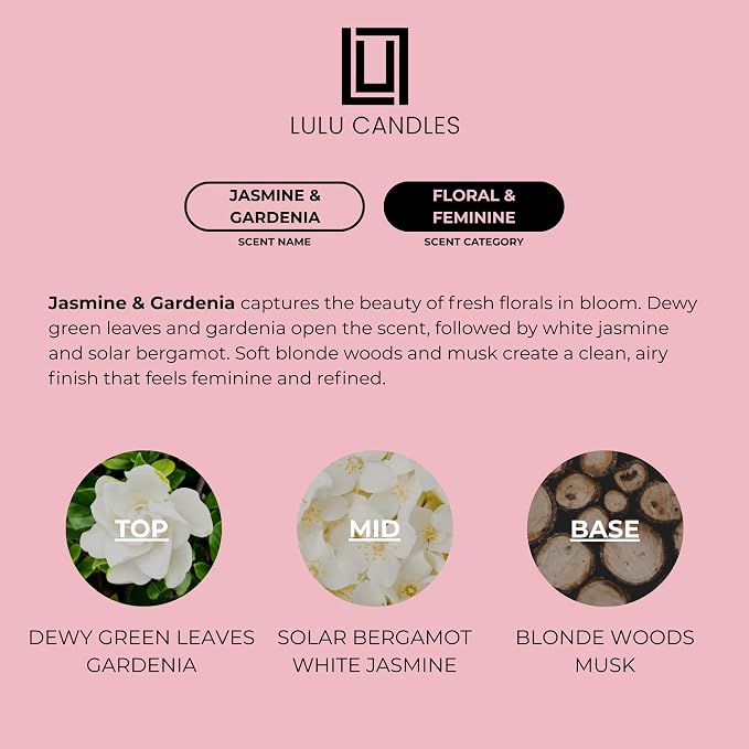 Lulu Candles | Jasmine & Gardenia | Smells Floral | Luxury Scented Soy Jar Candle | Hand Poured in The USA | Highly Scented Long Lasting (9 Oz.)…