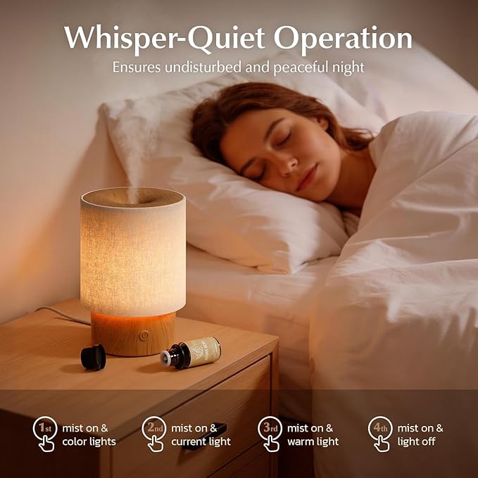 ARVIDSSON Essential Oil Diffuser with Fabric Cover, 100ml Aromatherapy Diffuser for Home, Ultrasonic Diffuser with Night Lamp and Auto Shut-Off, Scent Oil Diffusers for Bedroom