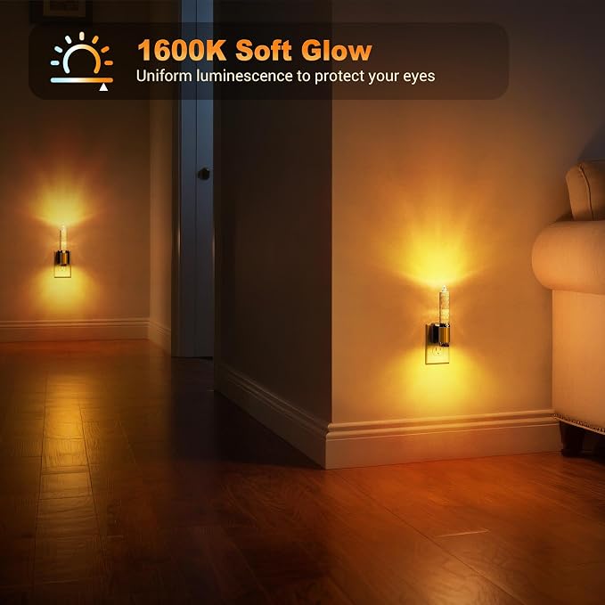 JandCase Night Light, Flameless Candle Amber Night Lights Plug into Wall 2 Pack, Auto On/Off Light Sensor Crystal Dimmable LED Nightlight, 0-100LM Decorative nite Light for Adults Bathroom Hallway