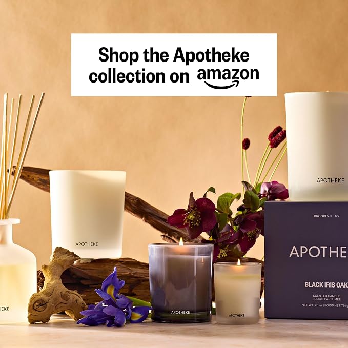 Apotheke Signature Scented Candles for Home, Black Iris Oak - 10.5 oz - Soy Wax, Non Toxic, Large Jar White - Luxury Candle Gifts for Women & Men - Black Pepper, Cinnamon, Musk, and Violet