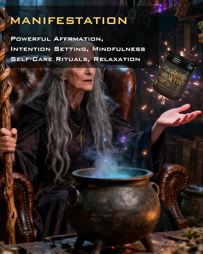 Season of The Witch Candle, Samhain Mabon Pagan Sabbat, Honoring The Craft Spirit Thinning Veil Crystal Intention Ritual Spell Witchy Gift. (Season of The Witch)