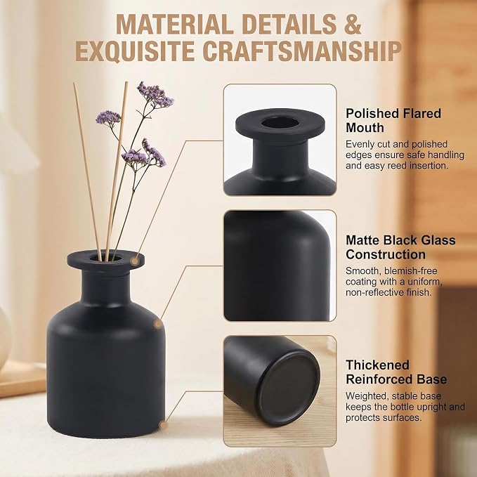 1 Pack 150ml Empty Glass Diffuser Bottle, Refillable Aromatherapy Container for Fragrance(Matte Black)