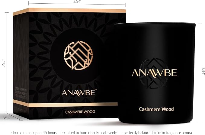 Cashmere Wood Scented Candle - Classy Soy Candle for Men and Women, Black, Luxury Gift Box, 45-Hour Burn Time