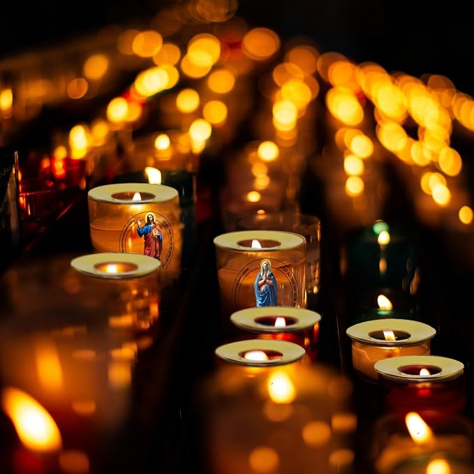 Mother Virgin Mary Candle 50 Hours with Warmer Ring│Natural Soy Wax│Catholic Ritual, Family Protection, Spiritual Guidance, Miraculous Blessing, Eternal Love, Grief Comfort│Design in Paris│3“×3.6”
