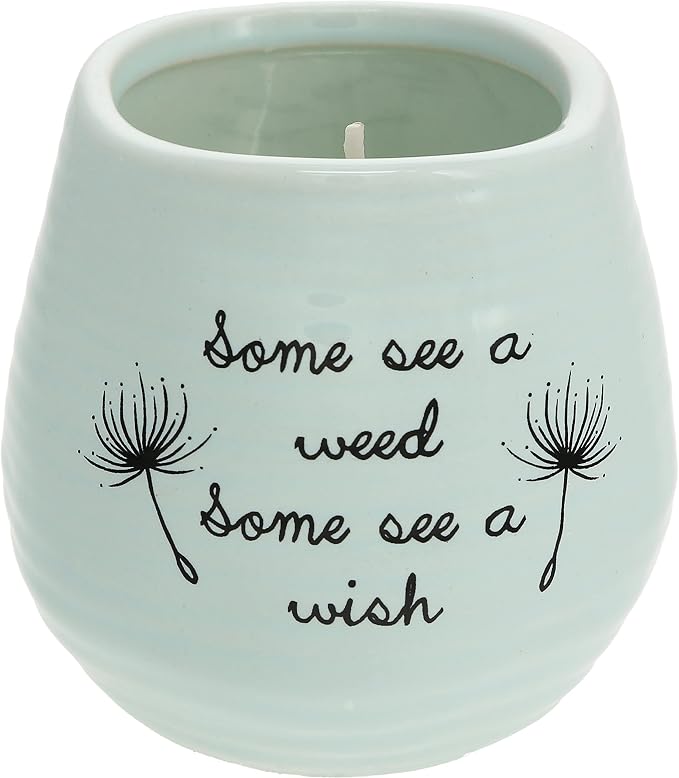 Pavilion Gift Company 77111 Plain Dandelion Wishes - Some See a Weed Some See a Wish Green Ceramic Soy Serenity Scented Candle, 8 oz