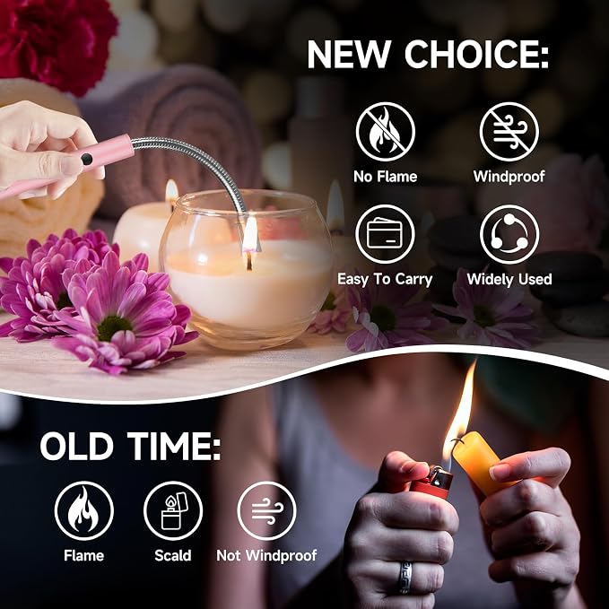 Flame bird 2 Pack Electric Candle Lighter Flameless Arc Windproof Flexible Long Neck USB Rechargeable Lighter for BBQ Grill Fireworks Camping.(Rose Gold)