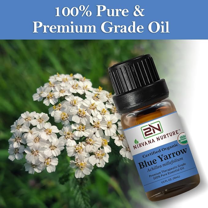 Blue Yarrow Essential Oil, USDA Certified Organic, 100% Pure Undiluted, Aromatherapy Oil for Diffuser, Hair & Skin Care