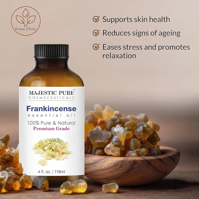 Majestic Pure Essential Oil with Glass Dropper - 100% Pure and Natural - Essential Oils for Diffuser, Aromatherapy, Soap and Candle Making, Frankincense Essential Oil, Frankincense Oil, 4FlOz Pack of2