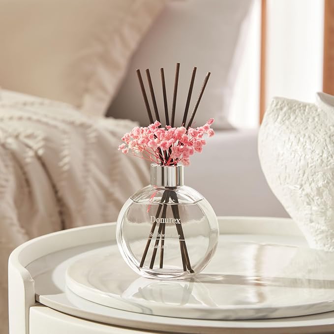 Flower Reed Diffuser Set 5.07oz Sandalwood Rose Scent Diffuser with Sticks Home Fragrance Reed Diffuser for Bathroom Shelf Decor