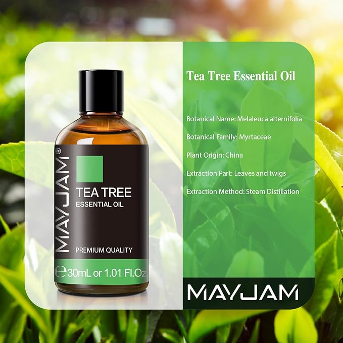 Tea Tree Essential Oil, MAYJAM Pure Essential Oils for Diffusers for Home and Office, 1.01FL.OZ Tea Tree Oil for Candle Making, DIY Soap, 30ML/Bottle