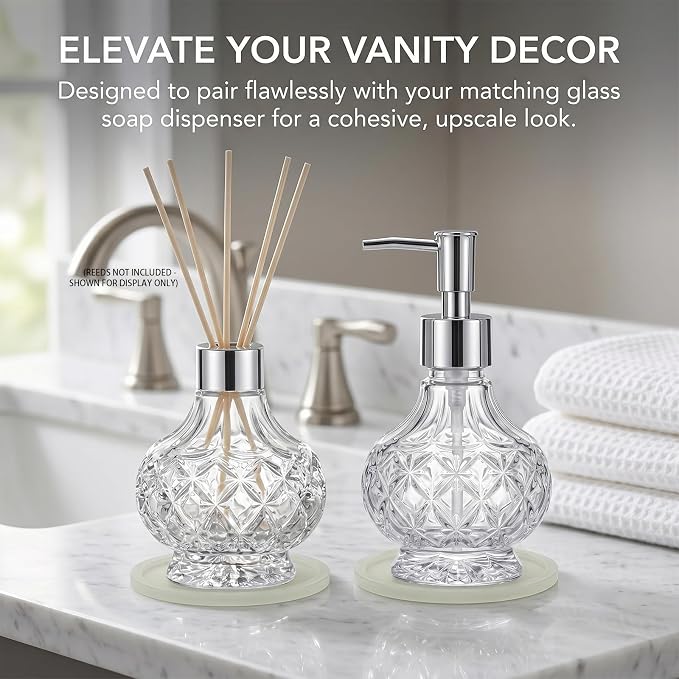 Reed Diffuser Bottle - Empty Glass Diffuser Bottles Refillable Fragrance Oils Jars Gourd Shape with Silver Decorative Hole Cap and Luminous Coaster Mat, 7.5 fl Oz,Clear (Reeds Not Included)