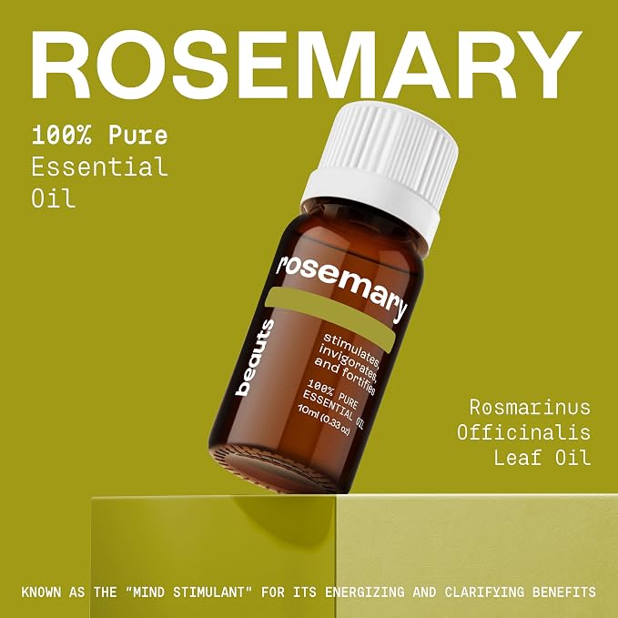 Beauts Premium Rosemary Essential Oil – 100% Pure & Natural - Hair Growth, Scalp, Memory & Focus – Rosemary Oil for Aromatherapy, Diffuser, Massage & Skin – Vegan & Cruelty-Free 10 mL (.33 fl oz)