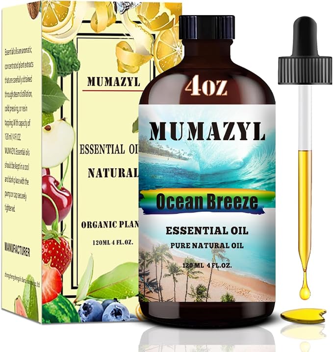 Ocean Breeze Essential Oil, Ocean Breeze Oil 4 Fl Oz 120ML for Diffuser Humidifier Yoga Cleaning DIY Candle Soap Making MUMAZYL Essential Oils