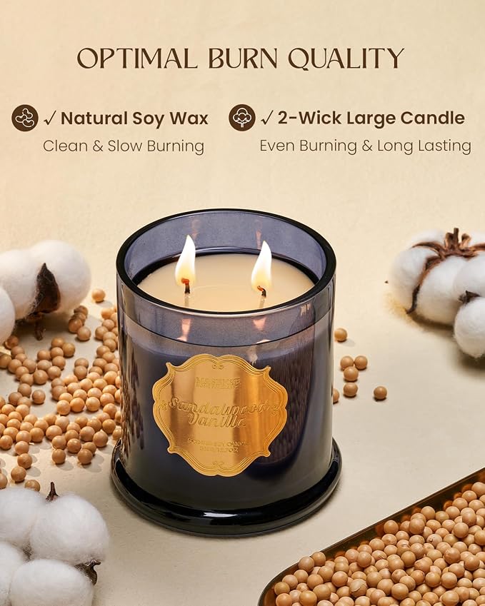 M&SENSE Sandalwood Vanilla Soy Candle, 2 Wick 75H Housewarming Gift | Slow-burning, Natural Cozy Relax Home Fragrance, Ideal Housewarming Gift for Women