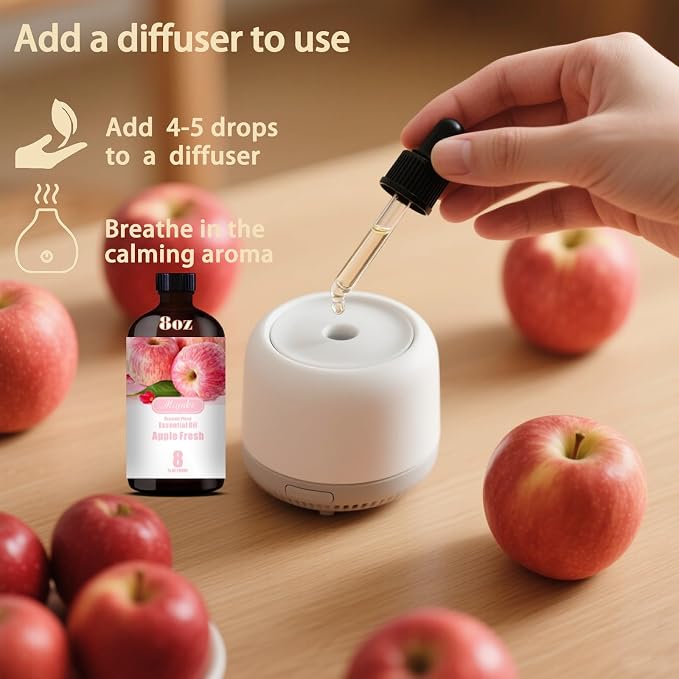 Apple Essential Oil, Apple Oil for Diffuser, Humidifier, DIY Candle, Soap, Fresh Scent, Kitchen, Home, Gift Ready,Apple Fragrance Oil - MLYNKL Essential Oils (8.33 fl oz / 250ml)