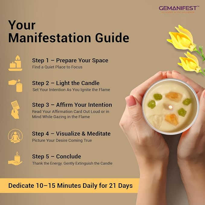 Ylang Ylang Manifestation Crystals Candle, Soy Candles for Home Scented Positivity Gifts, Valentine's Gift for Her/Him, Women's Thoughtful Meditation Gift