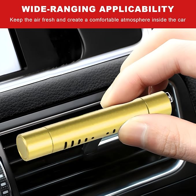 2 PCS Car Air Freshener Diffuser Vent Clips, Refillable Cylindrical Oil Diffuser Clip with 12 Unscented Refill Sticks, Essential Vent Air Freshener Interior Decor for Women Men (Golden)