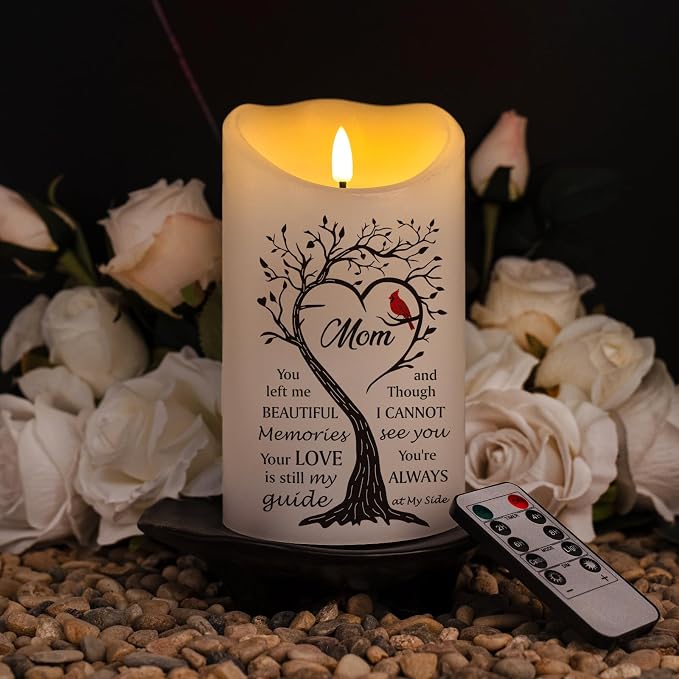 Flameless Memorial Candle for Loss of Mother, Real Wax Sympathy Gifts for Loss of Mom, Memorial Condolence Bereavement Gift in Memory of Mom (4" x 7")