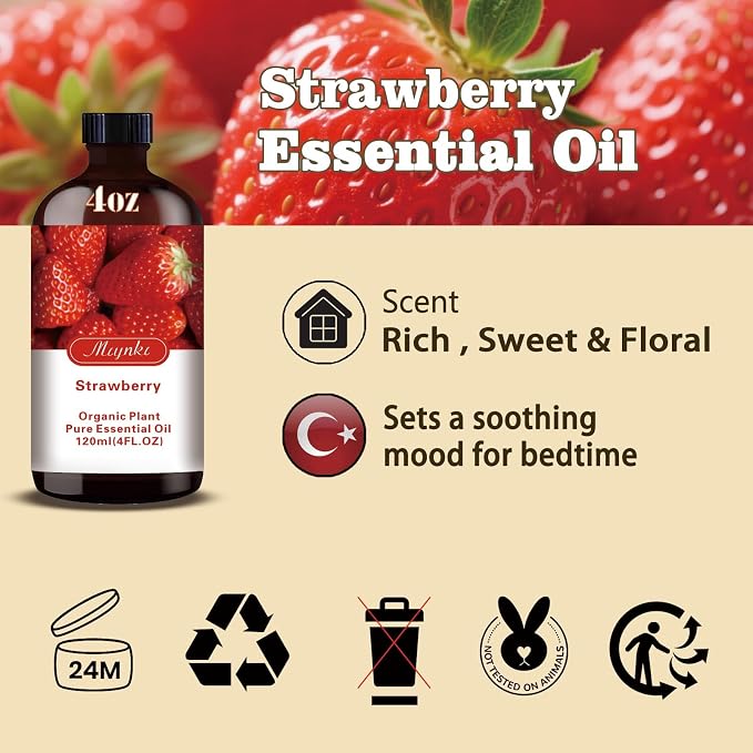 Strawberry Essential Oil, Strawberry Oil for Diffuser, Humidifier, DIY Candle, Soap, Sweet Fragrance, Home, Gift Ready,Strawberry Fragrance Oil - MLYNKL Essential Oils (4.33 fl oz / 130ml)
